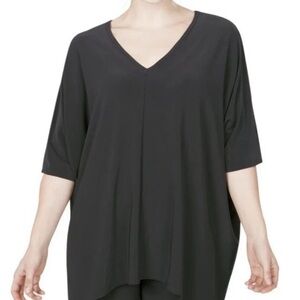 Sympli Tunic Top Black Oversize V Neck Sz 10 Dolman Sleeve Center Seam Dip Hem